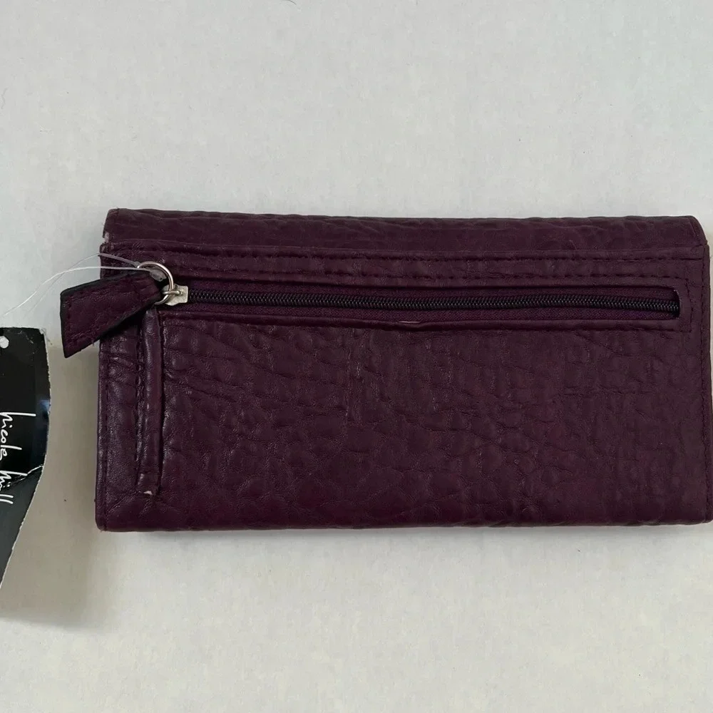 Nicole Miller New York Purple Chain Details Vegan  Leather Wallet NWT